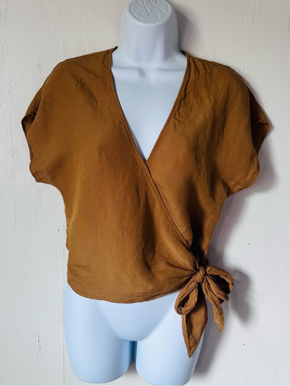 Madewell Wrap Top Side Tie Short Sleeve Blouse Toffee Yellow XS